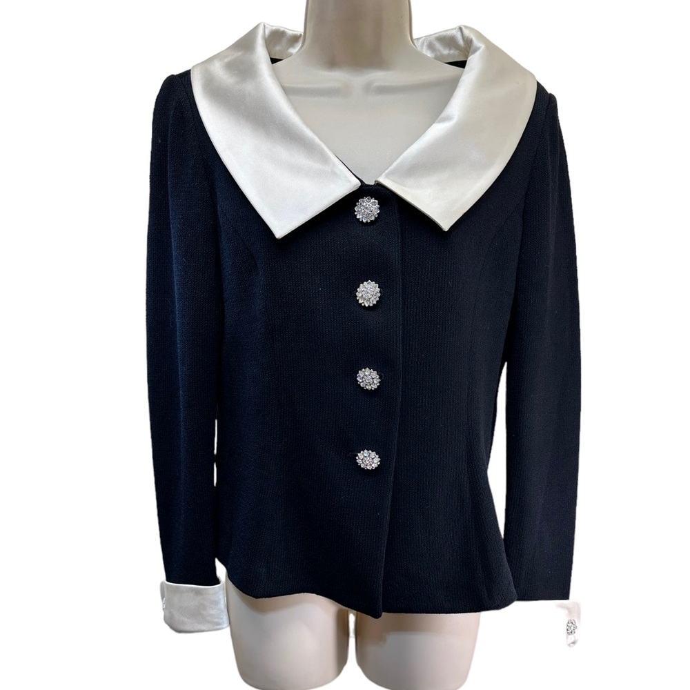 ST. John Evening Black Santana Knit button down fitted sweater cardigan blazer
